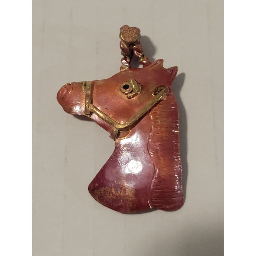 Vintage Handmade Copper Horse Head Pendant Artisan Folk Modern Necklace Charm